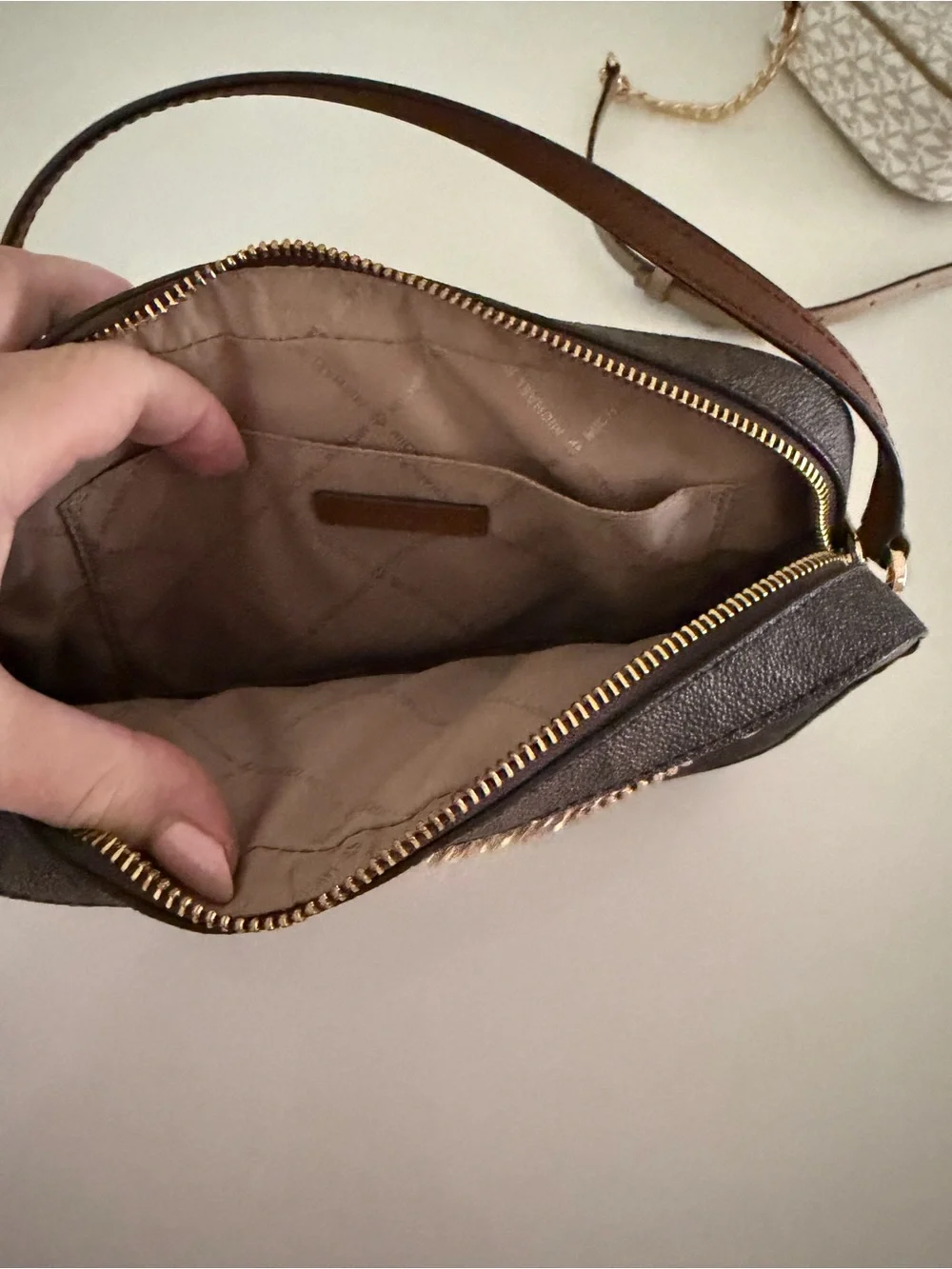 Michael Kors Brown and Dark Brown Logo Chain, crossbody